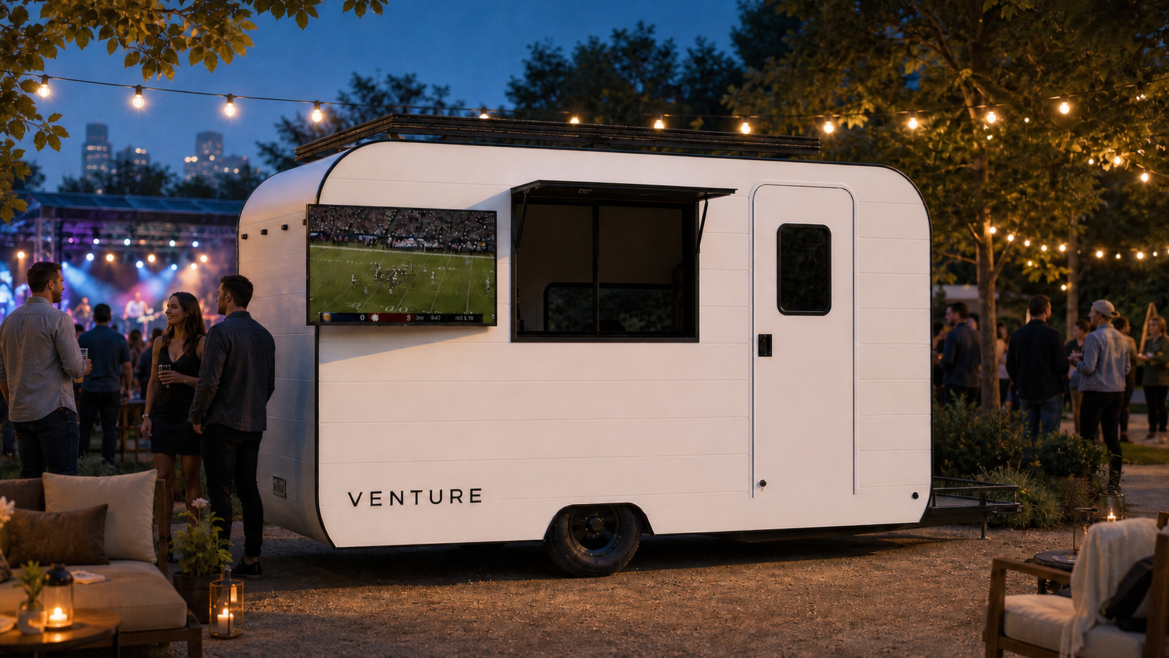Venture Series private-event concept with guests outside